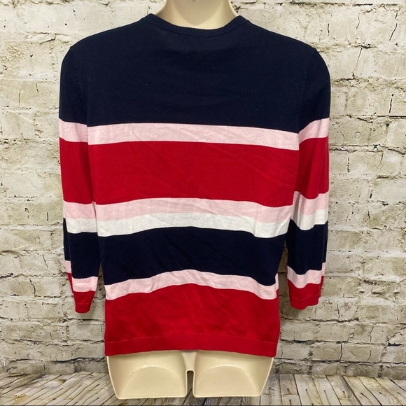 Talbots Blue Red Striped 3/4 Sleeve Cardigan - Picture 3 of 5